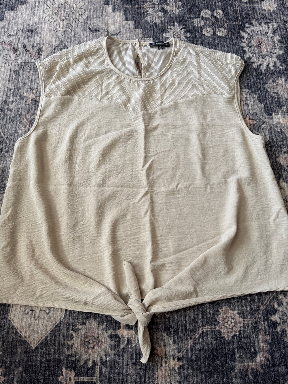 Adrianna Papell Cream Embroidered Yoke Tie-Front Tank